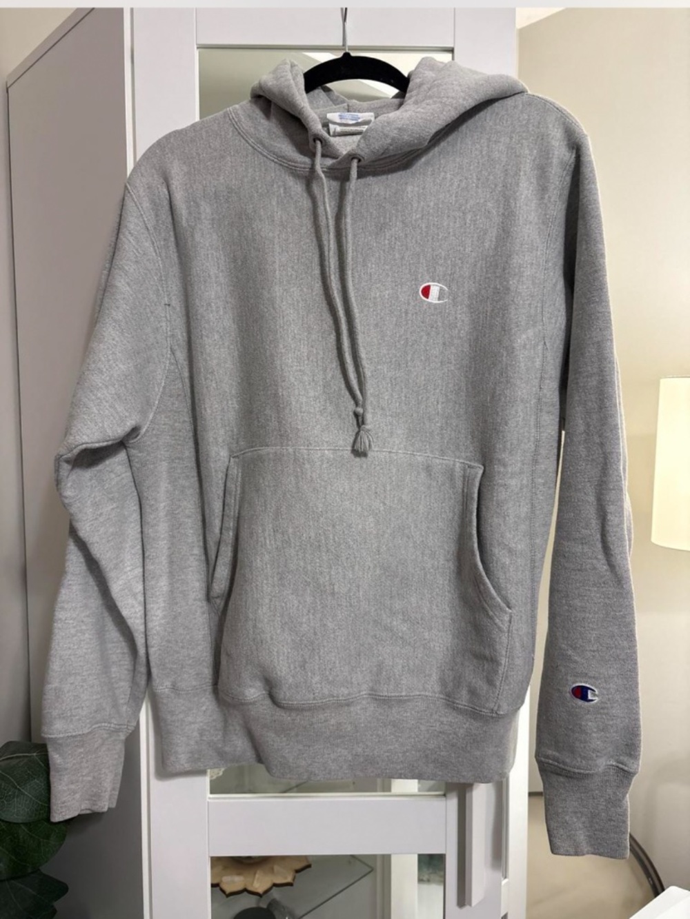 Champion Reverse Weave Hoodie Sweatshirt Heather Grey Unisex Small